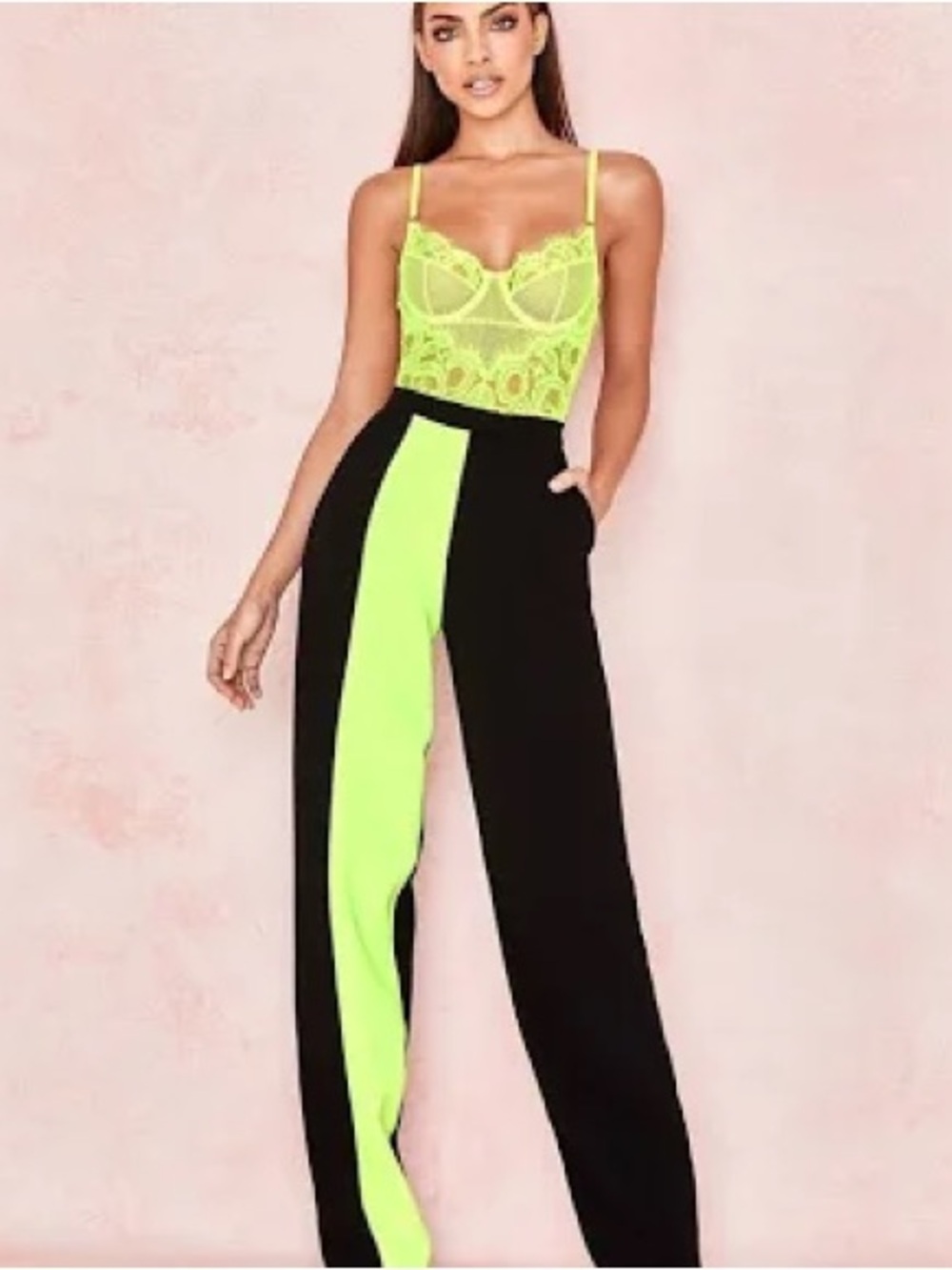House of CB 'Ivey Neon Yellow Colour Block Trousers /Size XL-US 10-12 /SL 1143